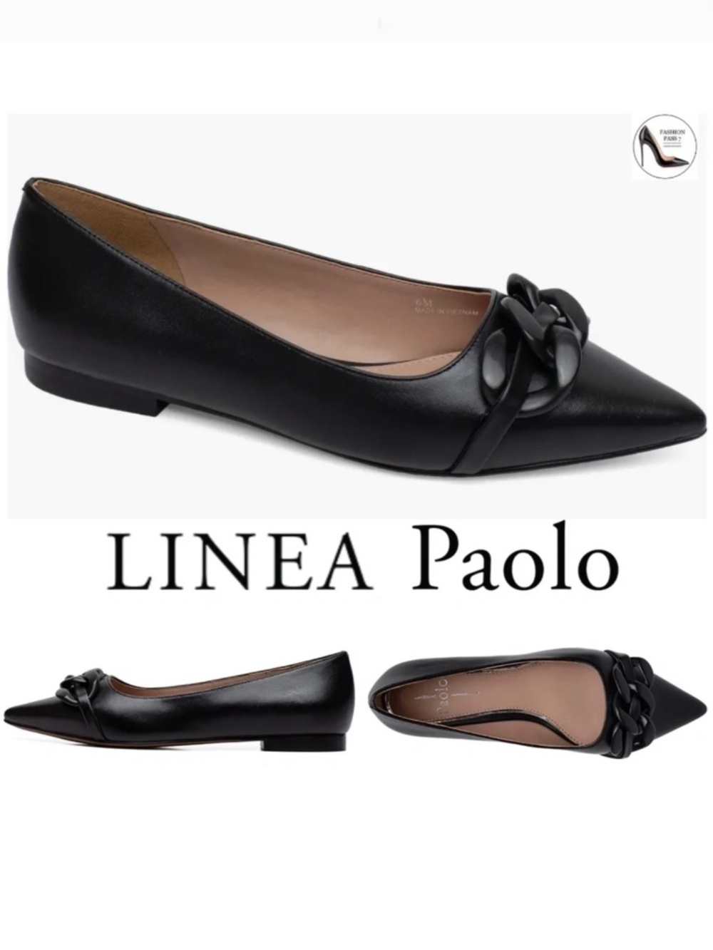 LINEA PAOLO Nora Black Napa Leather Pointed Toe Flat Ballet Dress Shoes Loafer 7